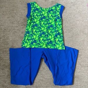 Blue , Green and Purple Dance Costume Short Sleeve Top and Pants - Size Large
